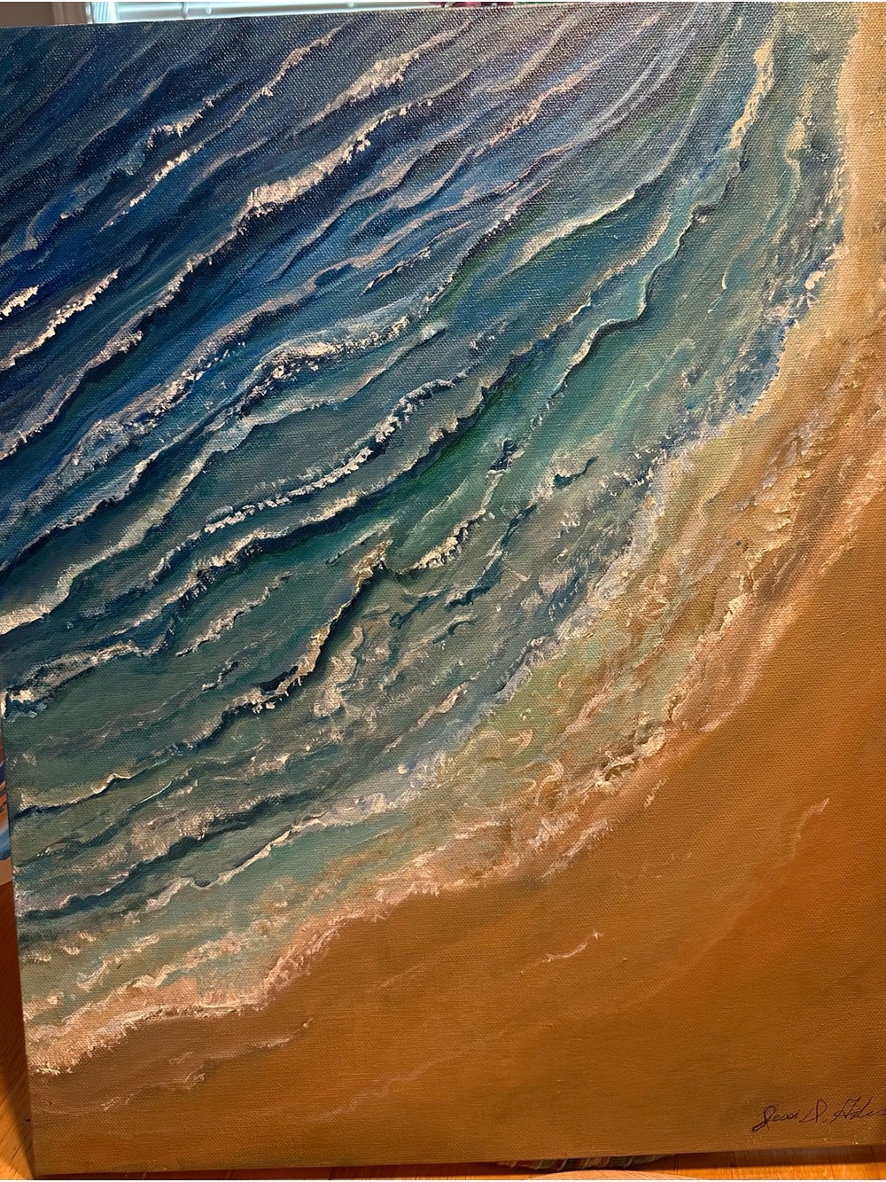 Coastal Wave Textured Canvas Art - Blue & Sand